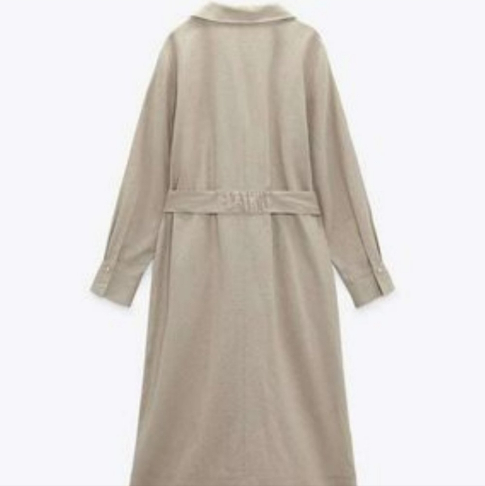 NWT. Zara Midi Linen Blend Dress Pockets long sleeve Sz S - Picture 5 of 9